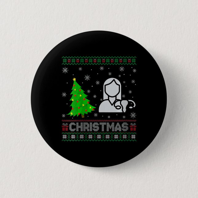Frauen als Nurse Weihnachtsbaum leuchten hässlich  Button (Vorderseite)