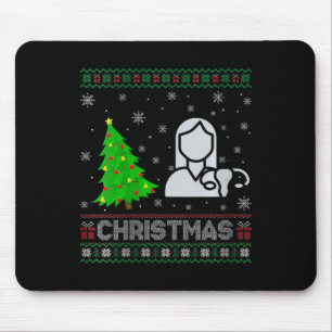 Frauen als Nurse Weihnachtsbaum leuchten hässlich  Mousepad