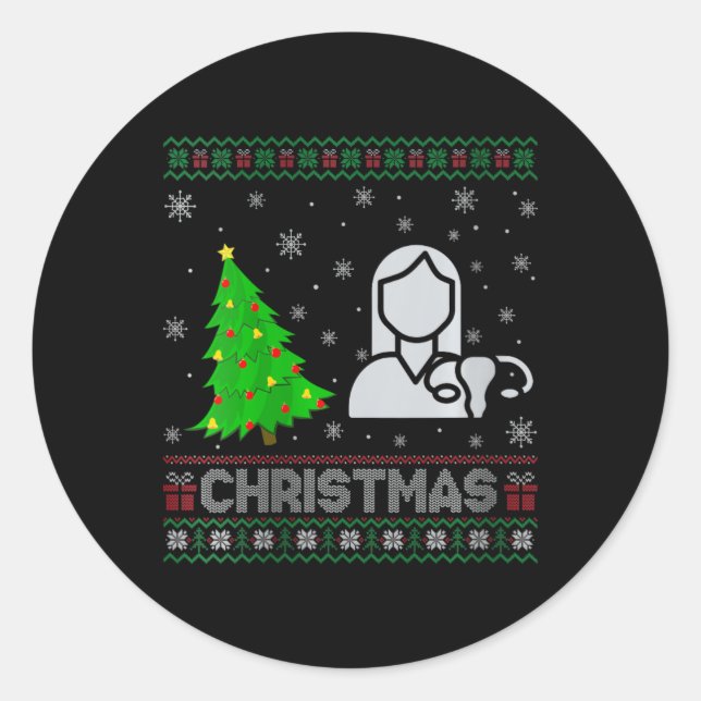 Frauen als Nurse Weihnachtsbaum leuchten hässlich  Runder Aufkleber (Vorderseite)