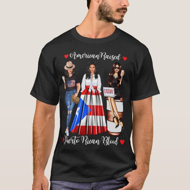 Frauen Amerikanischer Raised Puerto Rico Blood Pue T-Shirt (Vorderseite)