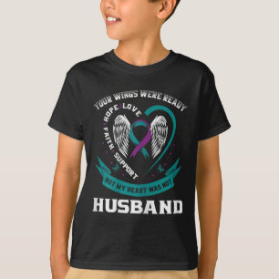 Frauen Aquamarine Lila Ribbon-Ehefrau Selbstmord B T-Shirt