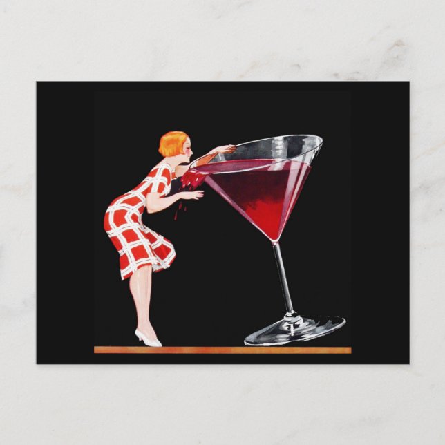Frauen Art Deco Cocktail Retro Vintager Stil Postkarte (Vorderseite)