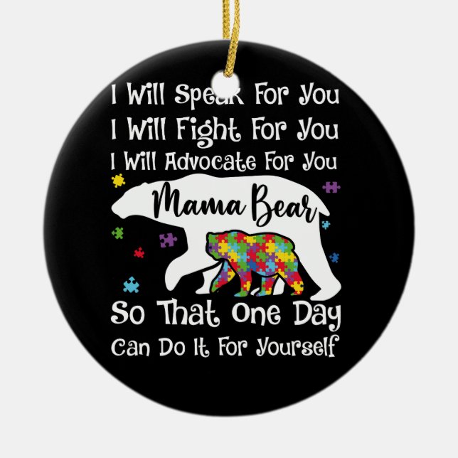 Frauen Autismus Bear Mama Ich werde sprechen Kämpf Keramik Ornament (Vorne)