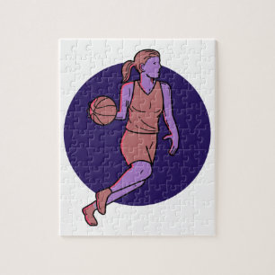 Frauen-Basketball-Spieler, der Monolinie Kunst