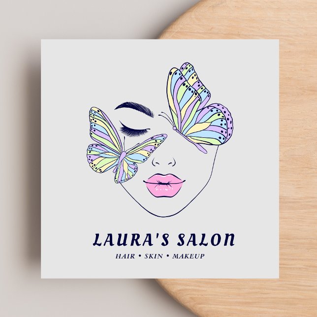 Frauen begegnen Schmetterlingen Schönheitssalon Pa Quadratische Visitenkarte (Von Creator hochgeladen)