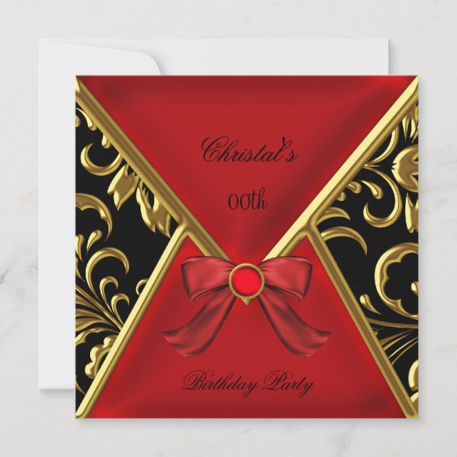 Frauen Birthday Party Gold Red Black Damask Einladung (Vorderseite)