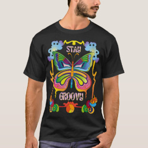 Frauen Bleibe Groovy Girl Retro Rainbow Butterfly T-Shirt