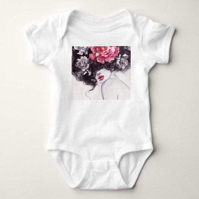 Frauen Blume, Aquarellbilder in Mode. Baby Strampler (Vorderseite)