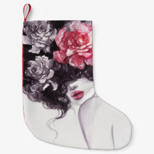 Frauen Blume, Aquarellbilder in Mode. Kleiner Weihnachtsstrumpf