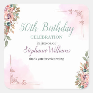 Frauen Blumen Klassisch Elegant 50. Geburtstagsfei Quadratischer Aufkleber