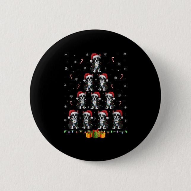 Frauen Boston Terrier Weihnachtsmann Hut Xmas Lich Button (Vorderseite)
