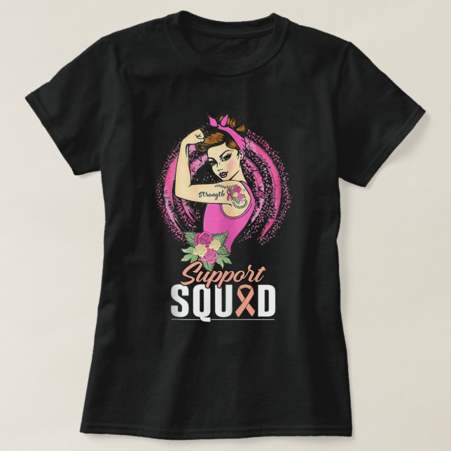 Frauen Brustkrebs Bewusstsein Rosie Riveter Stren T-Shirt (Design vorne)