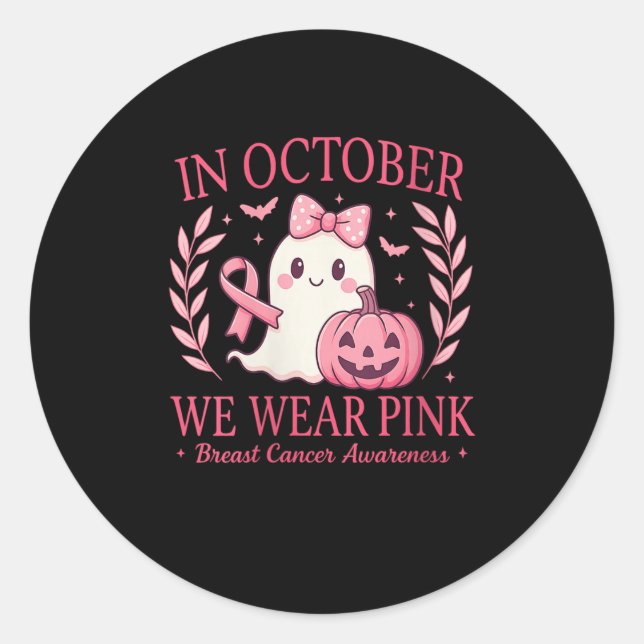 Frauen Brustkrebs Frauen Halloween im Oktober Wir Runder Aufkleber (Vorderseite)