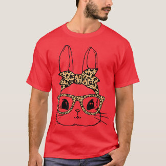 Frauen Bunny Face Leopard Glasses Headband Happy E T-Shirt