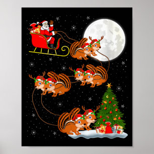 Frauen Chipmunk Weihnachtsmann Schlitten Fliegende Poster