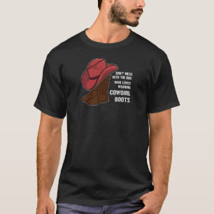 Frauen das Mädchen, das Cowgirl-Stiefel mit Futter T-Shirt