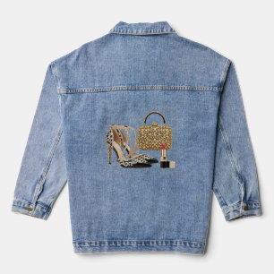 Frauen Diamond High Heel & Crystal Handbag Art Jeansjacke