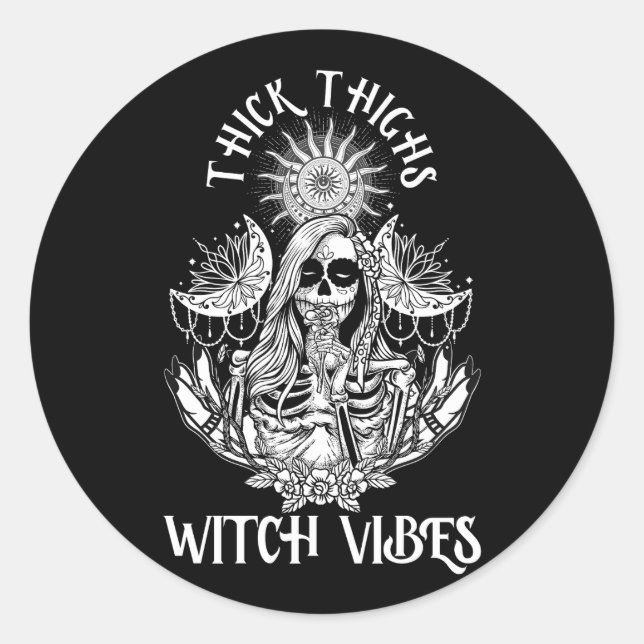 Frauen dick Oberschenkel Hexe Vibes Halloween Witc Runder Aufkleber (Vorderseite)