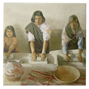 Frauen, die Mais, Pueblo von Laguna, c.1905 reiben Fliese