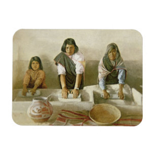 Frauen, die Mais, Pueblo von Laguna, c.1905 reiben Magnet