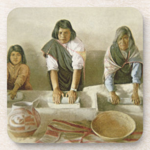 Frauen, die Mais, Pueblo von Laguna, c.1905 reiben Untersetzer