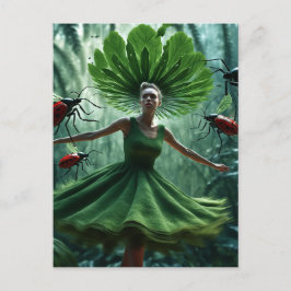 Frauen, die sich in einem Kleid aus Pflanze-Käfer Postkarte