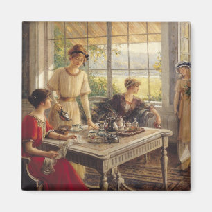 Frauen, die Tee einnehmen Magnet