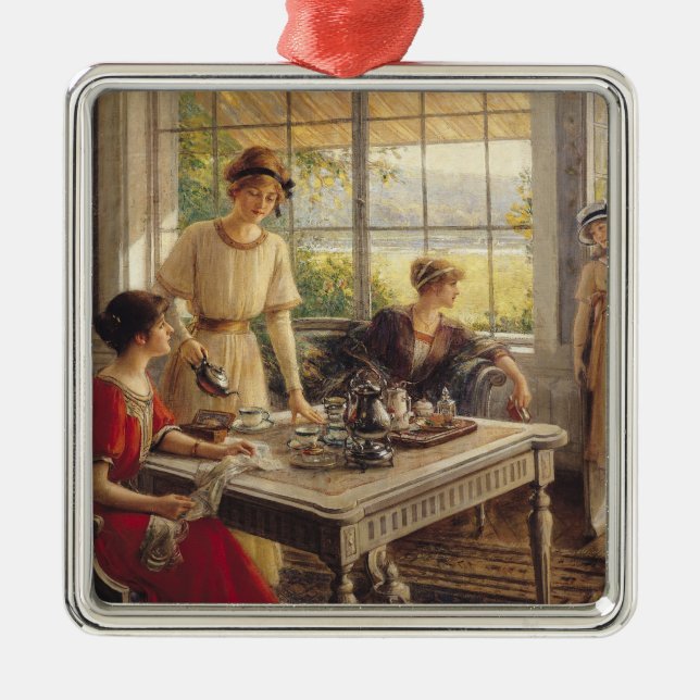 Frauen, die Tee nehmen Ornament Aus Metall (Vorne)