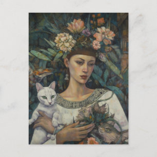 Frauen, die Tropische Blume von Katzen halten Postkarte