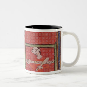 Frauen, die Wollen spinnen Zweifarbige Tasse