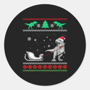 Frauen Dinosaurier Schlitten Frohe Weihnachten Häs Runder Aufkleber