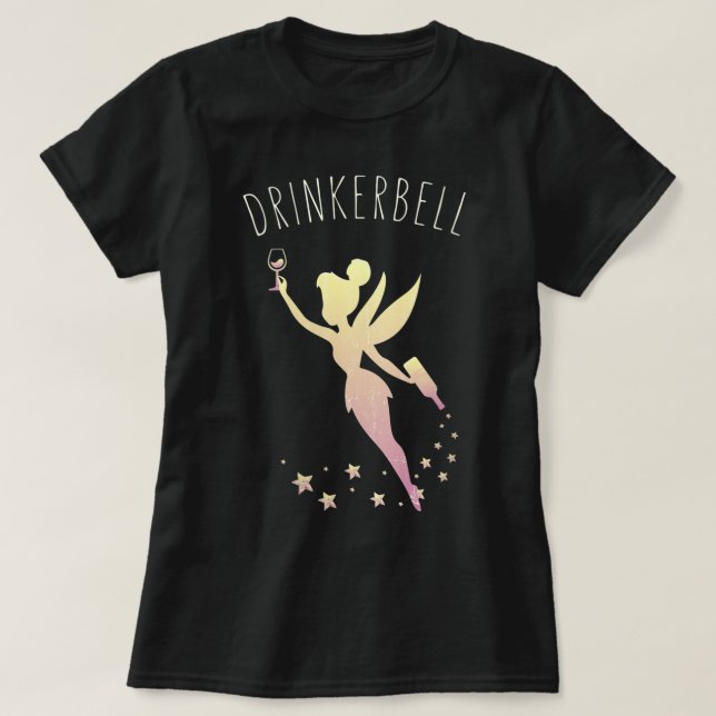 Frauen Drinkerbell Fee Sterne Niedlich Wein trinke T-Shirt (Design vorne)