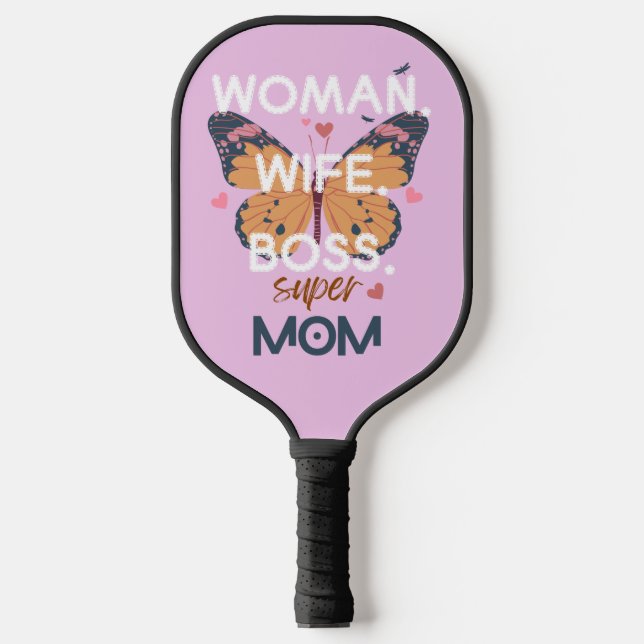 Frauen, Ehefrau, Chef, super Mom Pickleball Schläger (Vorderseite)