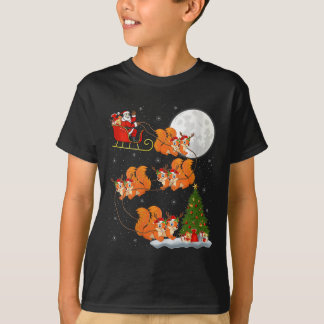 Frauen Eichhörnchen Weihnachtsmann Schlitten Flieg T-Shirt