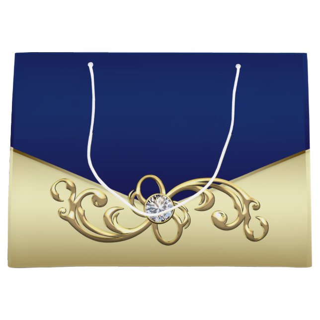 Frauen Elegant Royal Blue Gold Große Geschenktüte (Vorderseite)