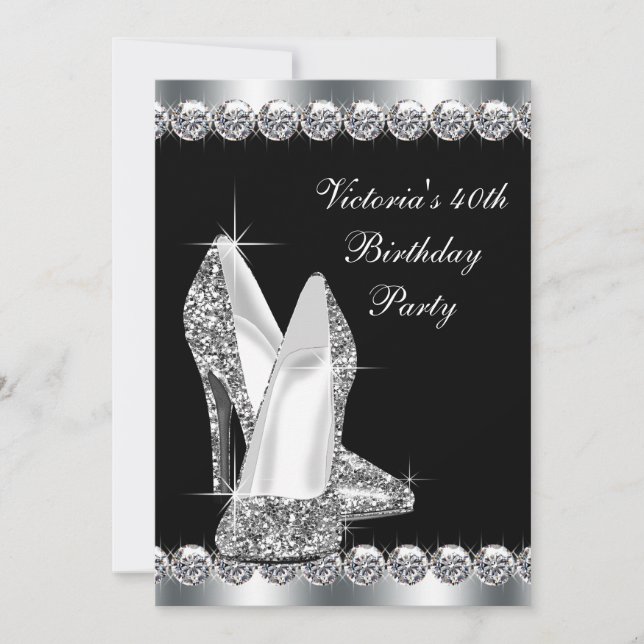 Frauen Elegante Black Birthday Party Einladung (Vorderseite)