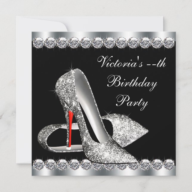 Frauen Elegante Black Birthday Party Einladung (Vorderseite)