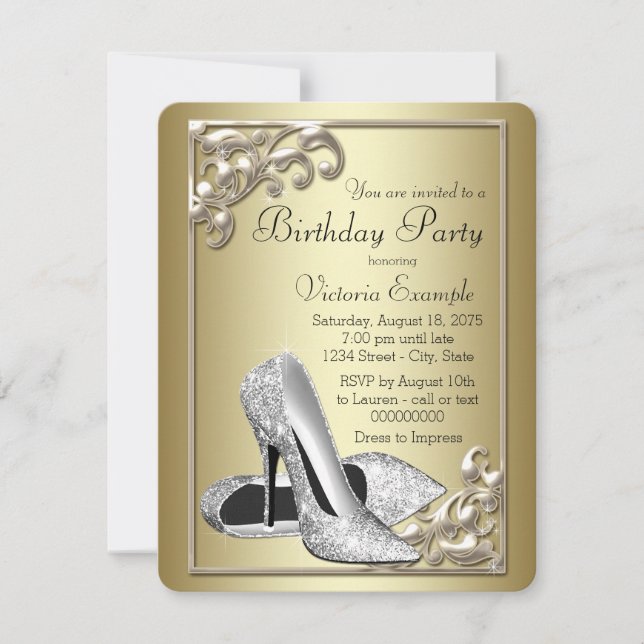 Frauen Elegante Elfenbeinküste und Gold Geburtstag Einladung (Vorderseite)