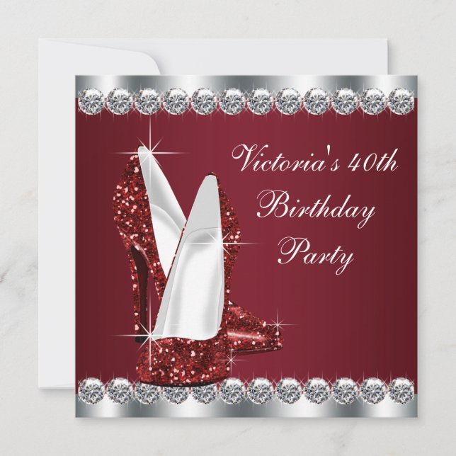 Frauen Elegante Ruby Red Birthday Party Einladung (Vorderseite)