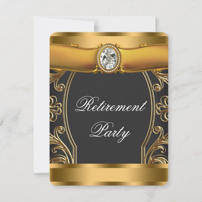 Frauen Elegantes Black and Gold Rentirement Party Einladung (Vorderseite)
