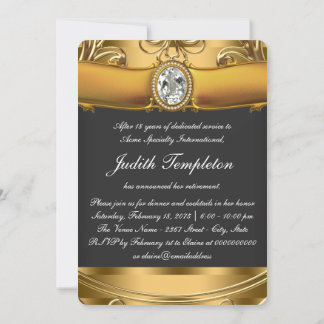 Frauen Elegantes Black and Gold Rentirement Party Einladung