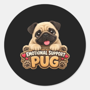 Frauen Emotionaler Unterstützungs-Mops-Hund Jungen Runder Aufkleber