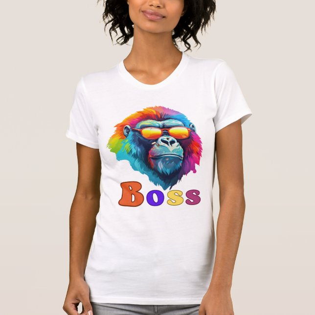Frauen, farbenfrohe Boss Gorilla Head T-Shirt (Vorderseite)