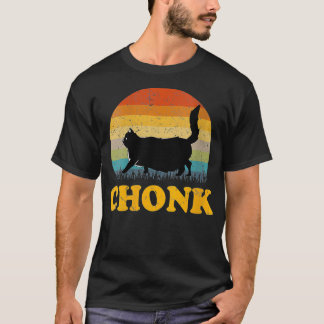 Frauen Fett Cat Chonk Cat Retro Vintag Sunset Funn T-Shirt