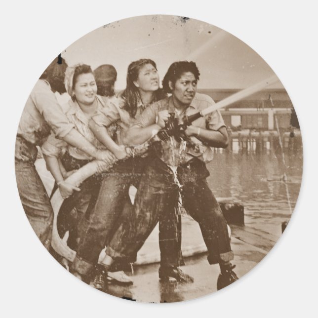 Frauen Feuerwehrleute Pearl Harbor 7. Dezember Runder Aufkleber (Vorderseite)