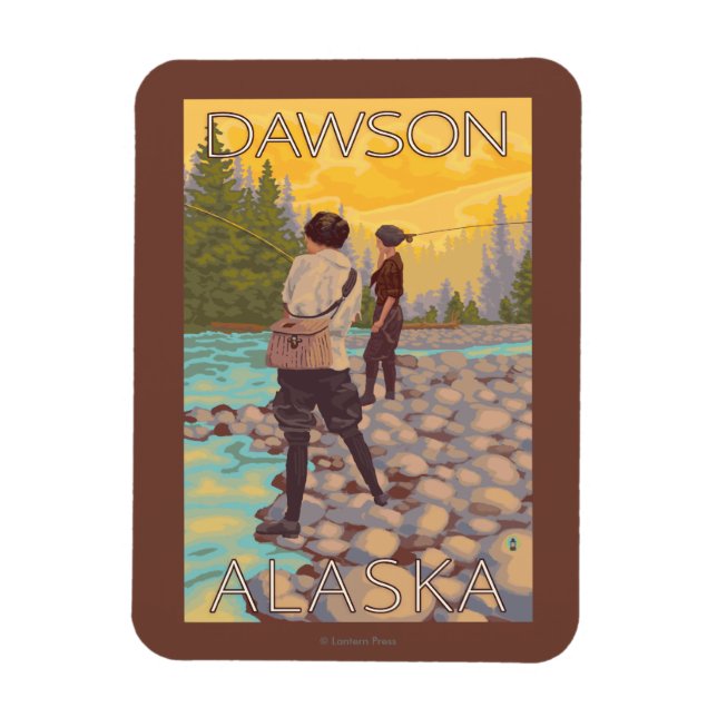 Frauen Fischen - Dawson, Alaska Magnet (Vertikal)