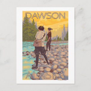 Frauen Fischen - Dawson, Alaska Postkarte