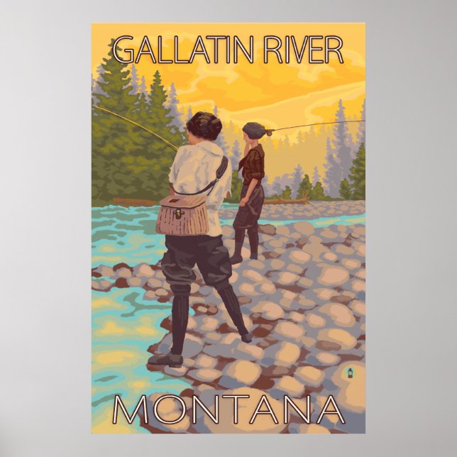 Frauen Fischen - Gallatin River, Montana Poster (Vorne)