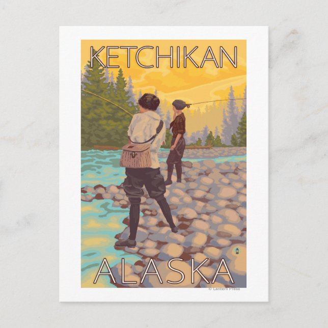 Frauen Fischen - Ketchikan, Alaska Postkarte (Vorderseite)