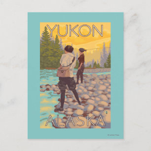 Frauen Fischen - Yukon, Alaska Postkarte